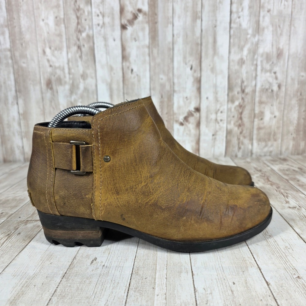 Sorel Womens Brown Leather Ankle Boots Side Zip Buckle Detail Size 9.5